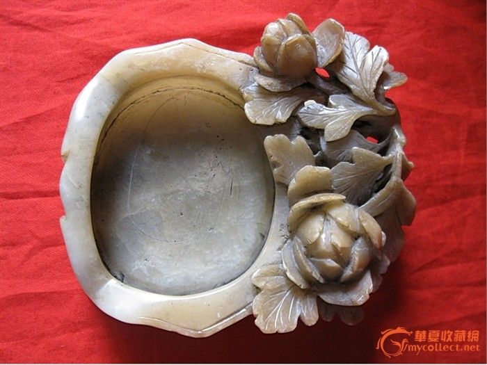 温润如玉的寿山老坑藕尖白芙蓉石富贵牡丹笔洗