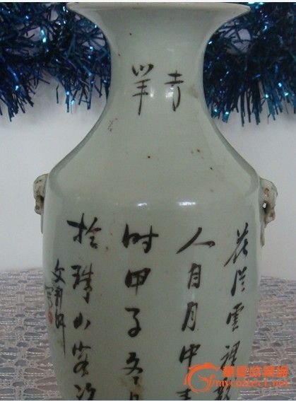 民国粉彩<em>天女散花</em>人物<em>诗文</em>瓶-民国粉彩<em>天女散</em>