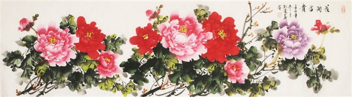 孔庆义·六尺对开牡丹