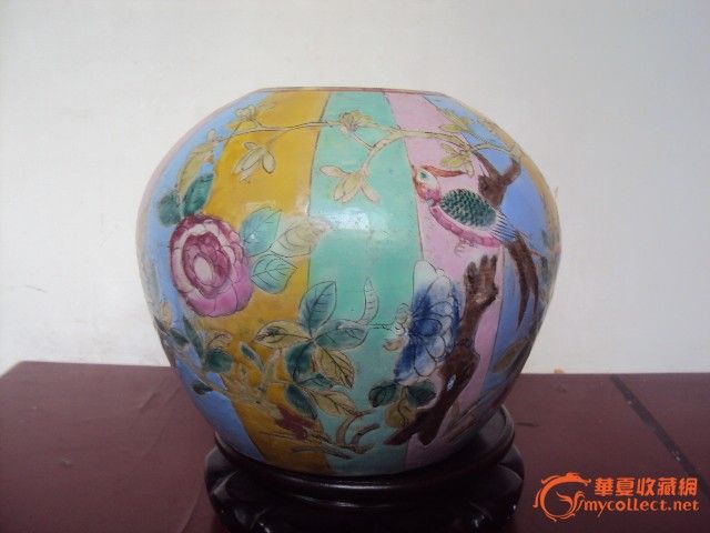 全品清同治黄地粉彩凤穿牡丹西瓜罐一件_全品