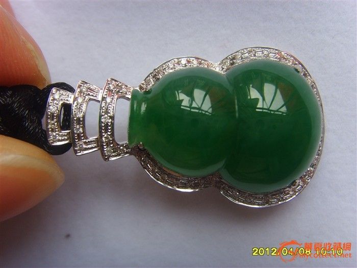 翡翠A镶金钻葫芦吊坠[送证书]_翡翠A镶金钻葫