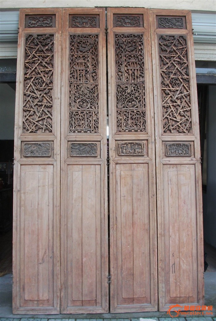 老木雕 — 极为罕见 的徽派『双面工中堂大门』四扇套