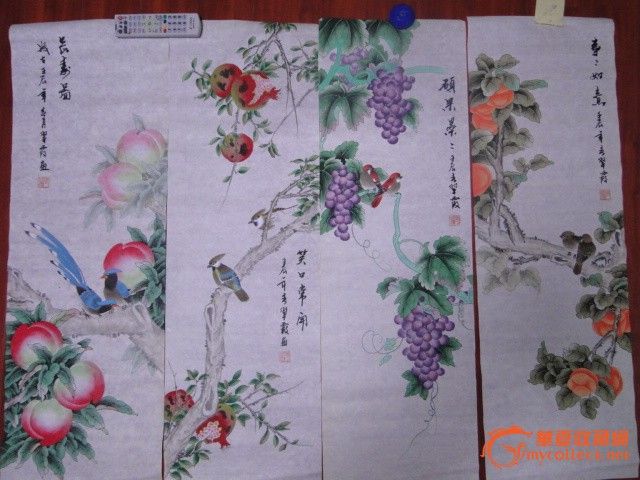 山东画家张翠霞工笔花鸟四条屏_山东画家张翠