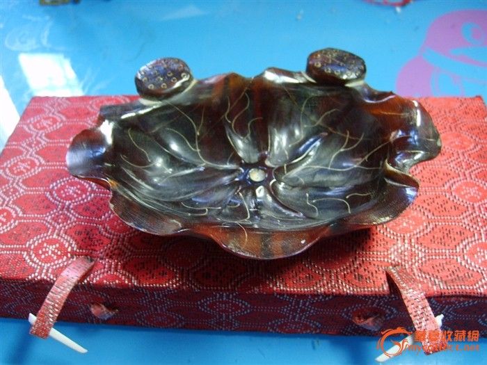 精品老件角雕荷叶笔洗笔添长12CM_精品老件