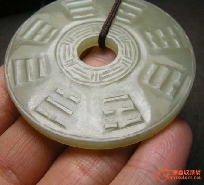 补图 清代.老和田青白玉双面工八卦乳钉纹大圆玉璧佩(全美品)