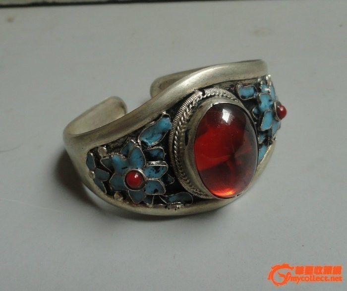 老银镶红宝石