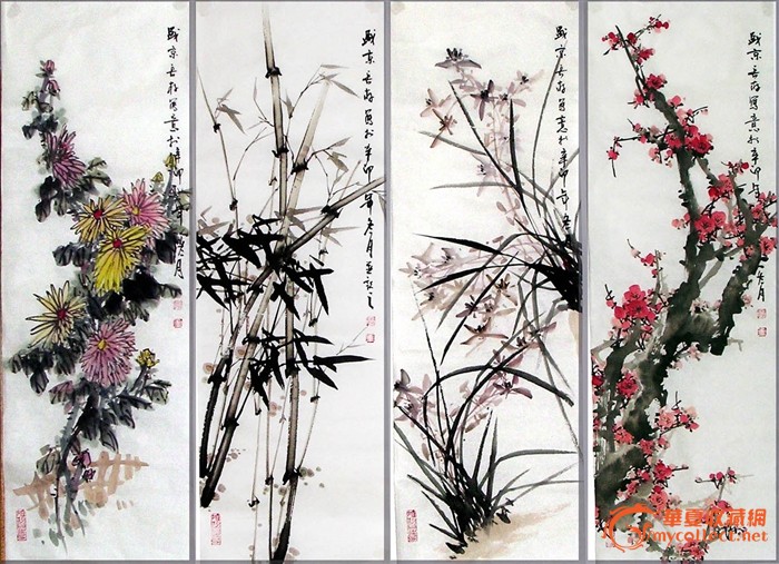梅兰竹菊 四条屏 未装裱