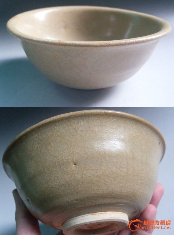 出水元龙泉开片撇口碗 全品