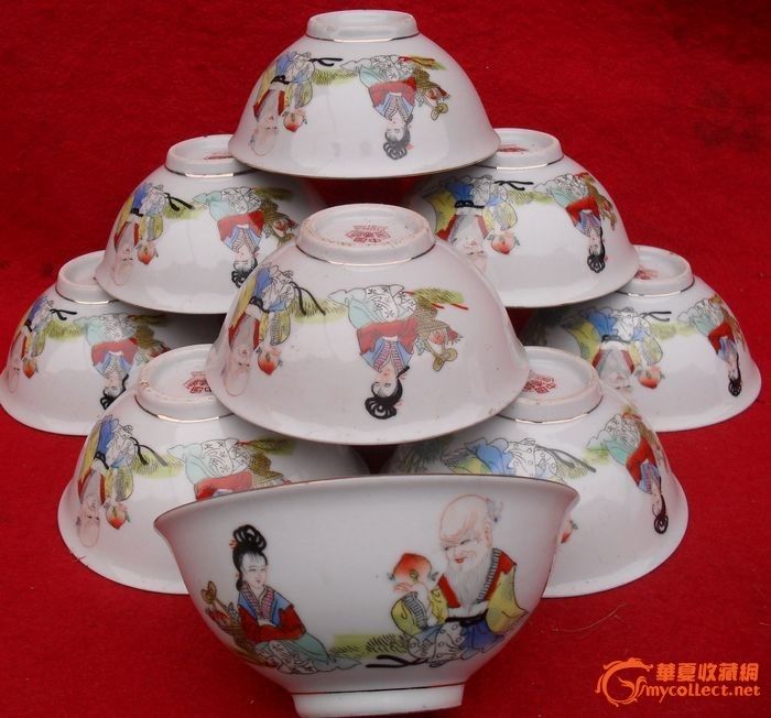 景德镇文革瓷厂货 手绘人物麻姑献寿碗(10)