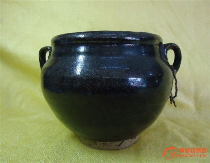 元代黑釉双耳香炉.全品.