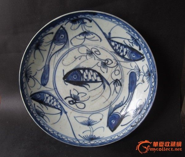 清代.青花五鱼盘